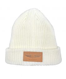 Compass Wings Leather Patch Chalk Rib Knit Beanie