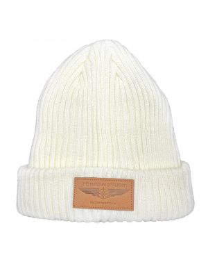 Compass Wings Leather Patch Chalk Rib Knit Beanie