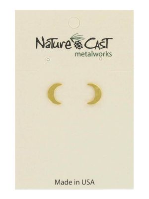 Hammered Gold Tone Crescent Moon Earrings
