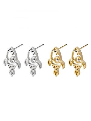 Rocket Outline with Crystal Stud Earring
