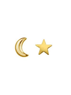 Star and Moon Gold Stud Earrings