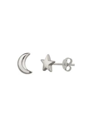 Star and Moon Silver Stud Earrings