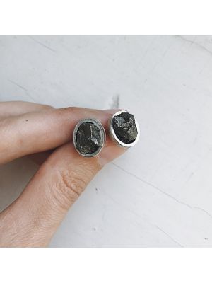 Raw Meteorite Oval Stud Earrings