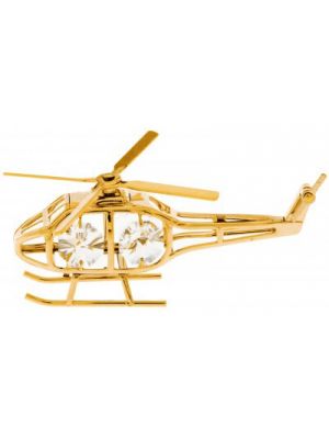 Gold Helicopter Ornament with Clear Crystals