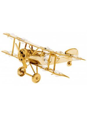 Gold Biplane with Crystals Ornament