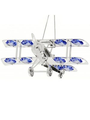 Silver Biplane with Blue Crystals Ornament