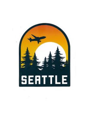 Seattle Jet Flying Over Sun and Evergreens Sticker