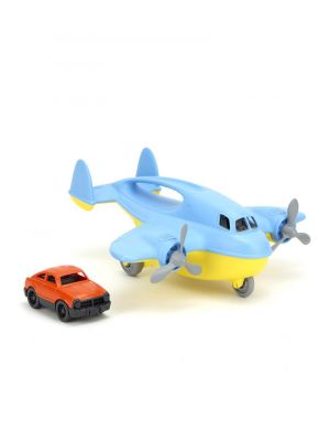 Blue and Yellow Cargo Plane with Car