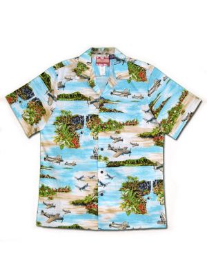 Islands and Fighters Turquoise Hawaiian Shirt