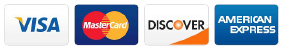 payment credit card option icons for Visa, Mastercard, Discover, and American Express